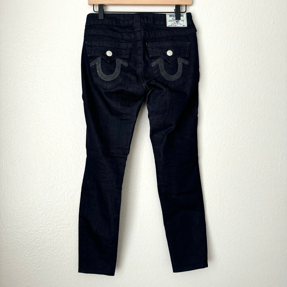 Vintage Y2K True Religion Womens Dark Skinny Jean Rhinestone Denim Pants Size 26